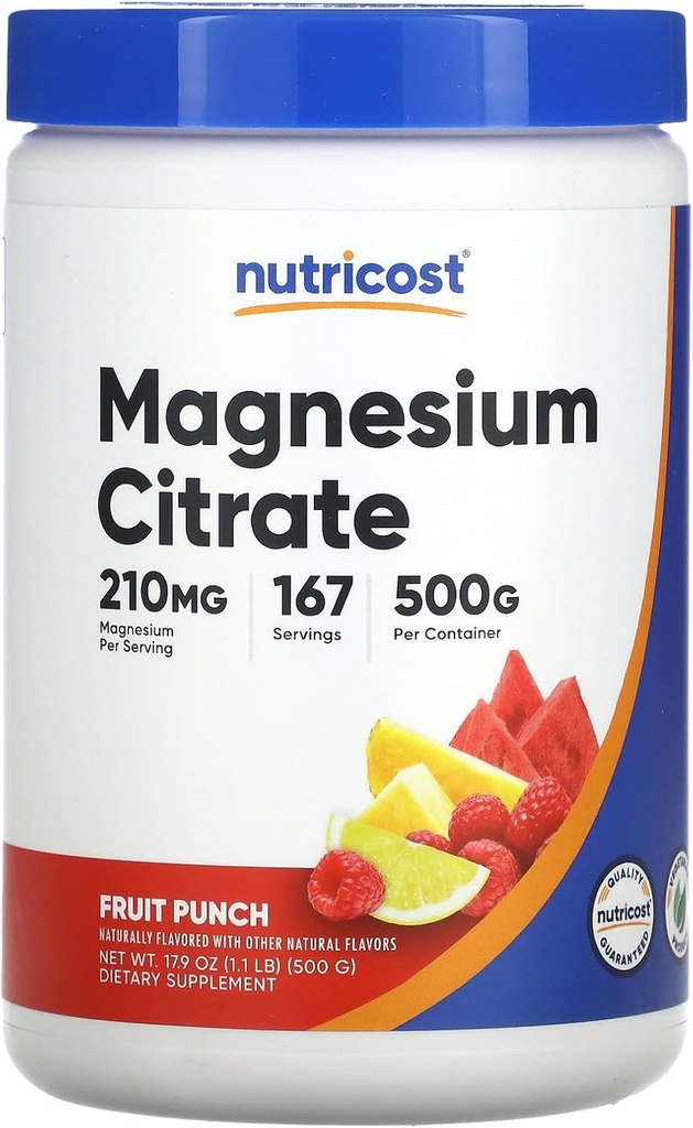 Nutricost Magnija citrāts Pulveris (Augļu pūslītis, 500 Grams)