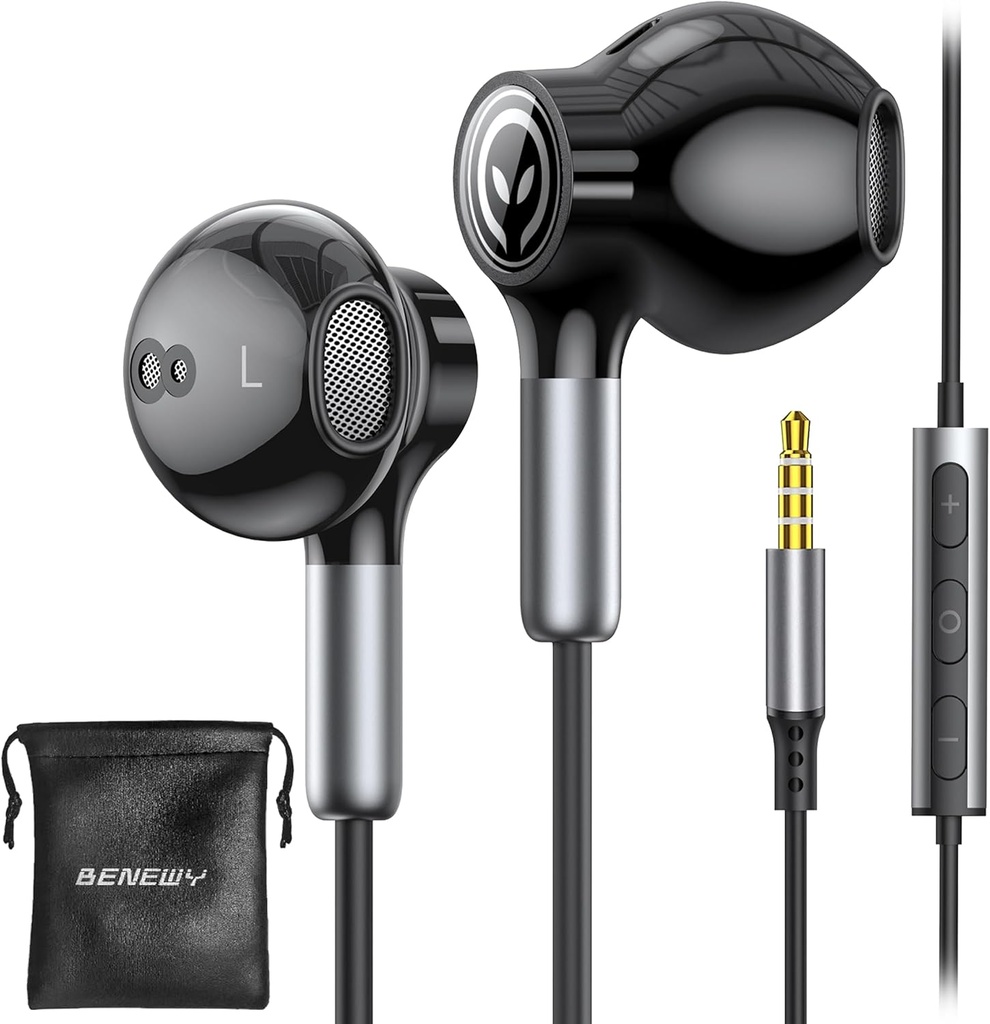 BENEWY Vadu earbuds ar mikrofonu, vadu austiņas in-Ear austiņas, skaļuma kontrole, Powerful Bass un Clear Audio, 3.5mm Jack Earbuds iPhone, iPad, klēpjdators, Dators, MP3