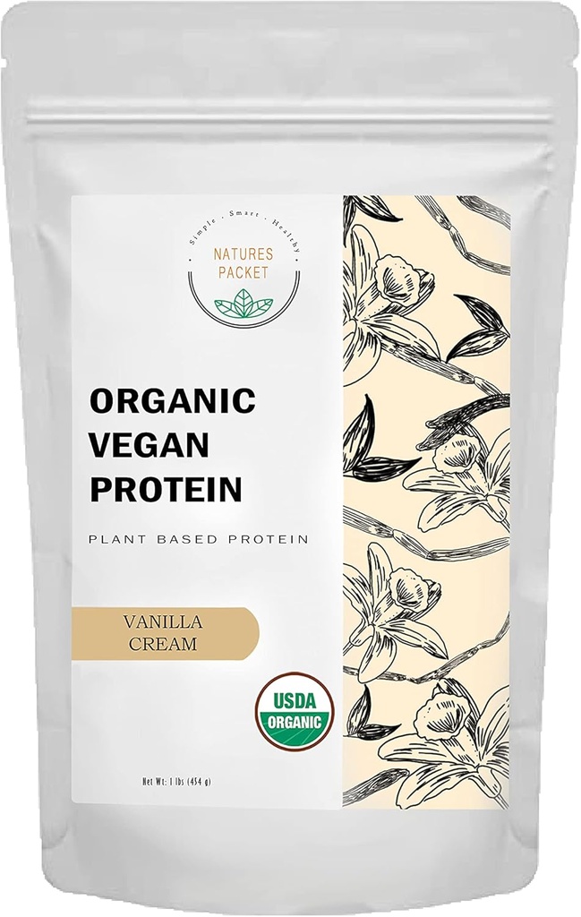 Organiskais vegānproteīna pulveris - augu izcelsmes proteīns, Vanilla Flavor - nepiena produkts, nesatur laktozi, nav pievienots cukurs, nesatur glutēnu, nav sojas, nav GMO, nav ketogēnu Vegan Blend - 1 lb, 16 Ounce