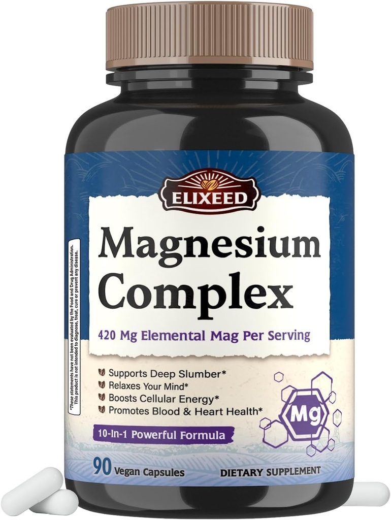 Helated magnija komplekss papildinājums 960mg uz vienu apkalpo, 10 Veidlapas, Magnija Glicināts, Citrāts, Malāts, Taurate & More, Atbalsta Miega & Enerģētika, Augsta Absorbcija, 90 Vegan Caps