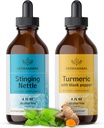 HERBAMA Zāļu šķidro pilienu komplekts - Stinging Nettle & Turmeric Curcumin Tinkture 4 fl oz - Vegāns, ne-GMO, cukurs un bezalkohols - 2 iepakojumi