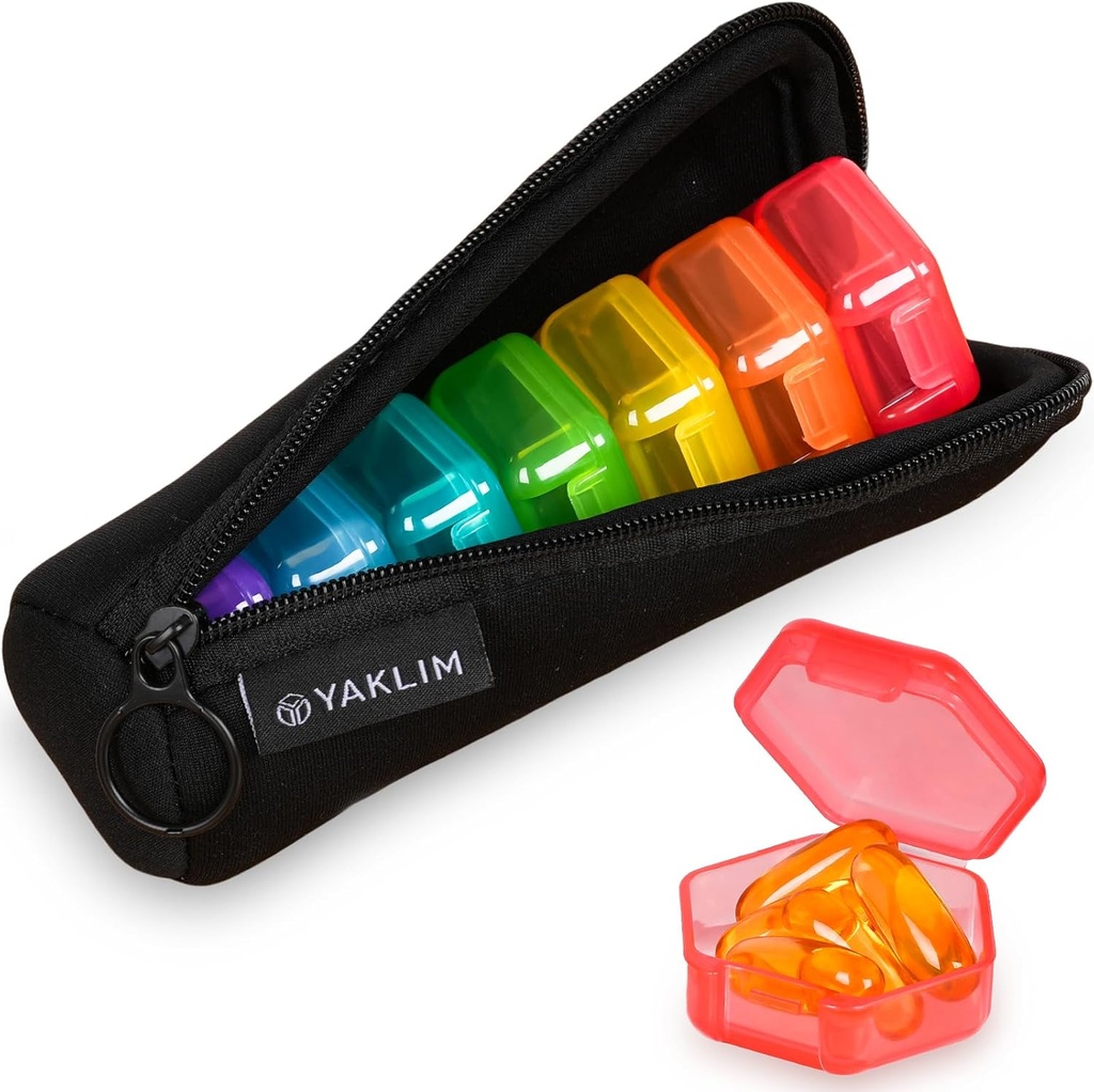 Small Pill Box, 7 Packs Travel Pill Case with Bag, Mini Pill Organiser for Pocket Purse, Daily Portable Medicine Vitamīnu Box, Fish Oil Box, Papildinājums Box