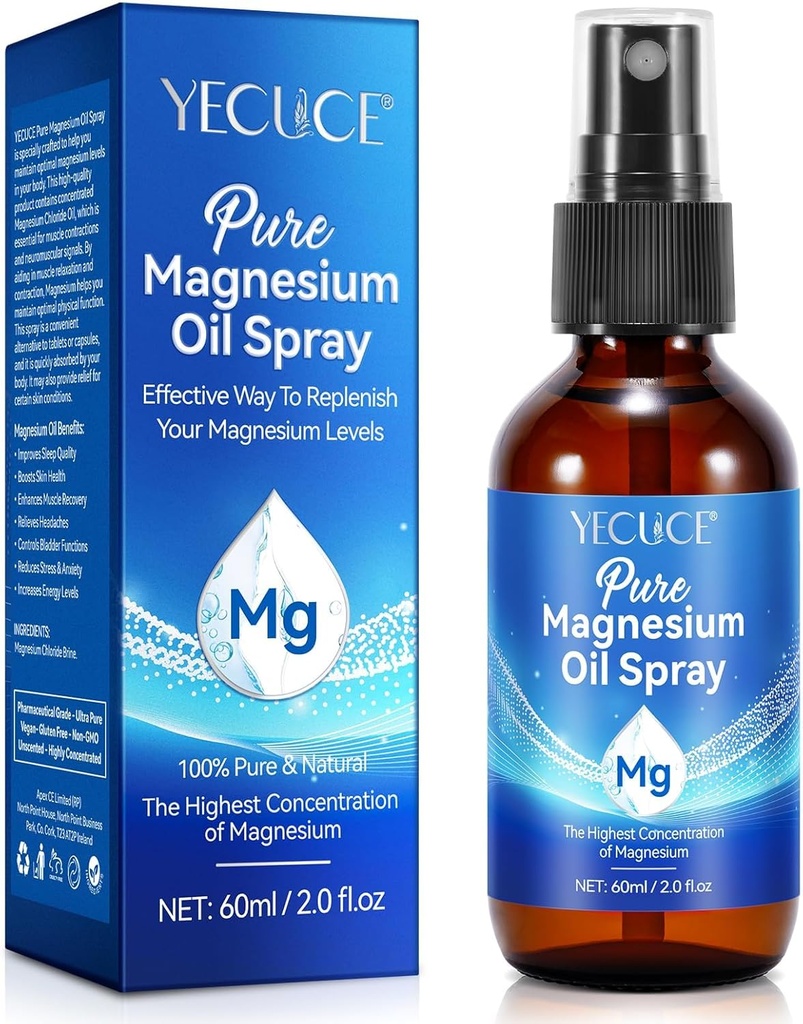 Magnija eļļas smidzināšana, magnija eļļa kājās, tīra magnija eļļas smidzināšana 2 Fl.Oz, 100% tīra un dabīgā magnija ķermeņa smidzinātājs, lokāla magnija smidzinātājs, dabīgs dezodorants, viegli absorbējams un lietojams