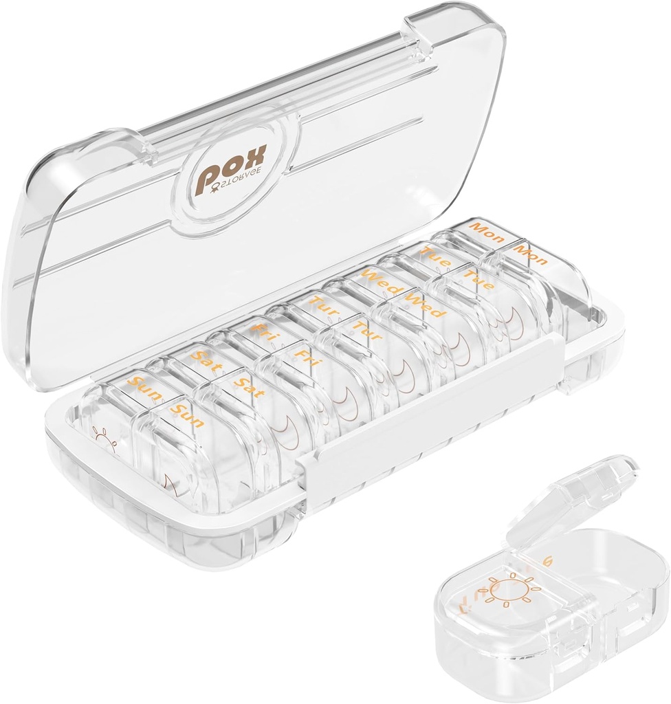 HBlife Weekly Pill organizators un Dispenser 2 Reizi dienā, Daily AM un PM Travel Pill Box Konteiners 7 Dienas Vitamīniem, Medikamenti, Papildinājumi un Zivju eļļa, Putekļus necaurlaidīgs Medicīna Divider Case (Clear)
