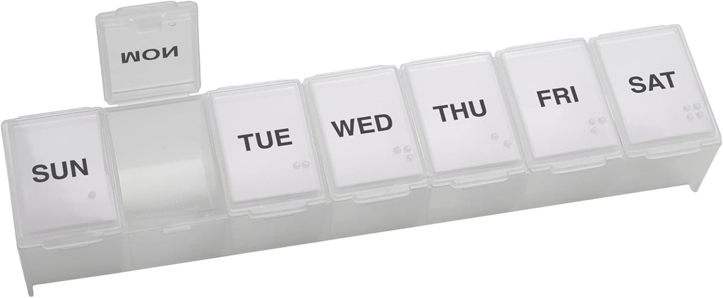 EZY DOSE Weekly (7-Day) Daily Pill Case, Medicine Planner, Vitamīnu Organizators, Papildinājums Konteiners, Ērts un viegli lietojams, Lieli iecirkņi, Travel Friendly, skaidrs, izgatavots ASV, bez BPA