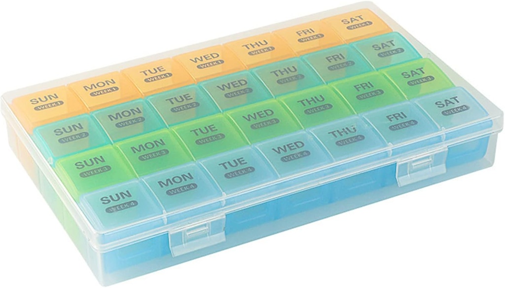 Ikmēneša Pill organizētājs 1 Laiks dienā ar putekļuProof Case, Extra Large 4 Nedēļas Pill Box Vienreiz dienā, 28 Dienas Pill Konteiners 1 Dienā, Weekly Vitamīnu Case, Daily Medicine Organizators zivju eļļai
