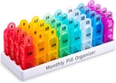 Pill organizētājs Mēneša 2 Reizi dienā, 30 Dienas Pill Organizators AM PM, One Month Pill Box Organizators ar unikālu rokturi dizains, 31 diena Travel Midicine Pill lietas tur vitamīnu, bagātinātāji un zāles