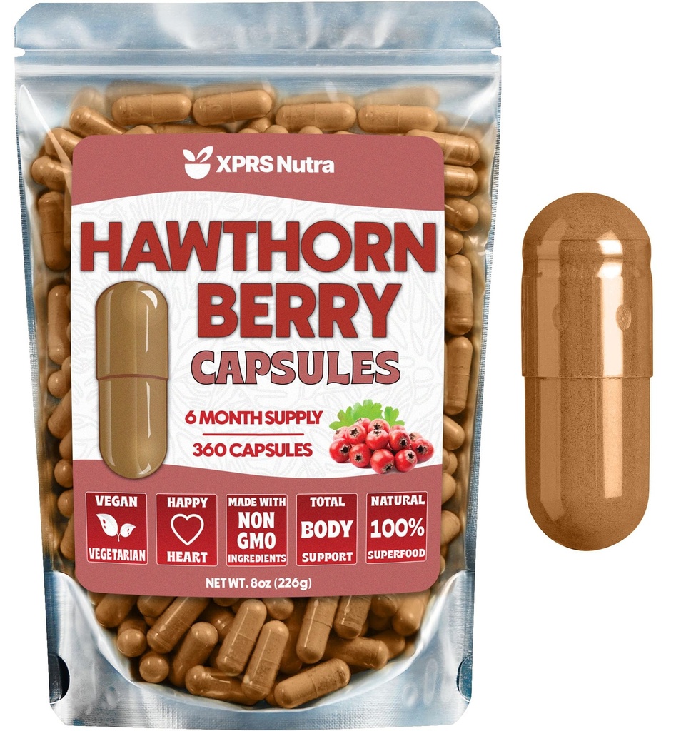 Hawthorn Berry Powder Kapsulas - 360 Skaits (6 mēnešu piegādes) - Premium Hawthorn Berry Kapsulas sirds un asinsvadu atbalstam - Hawthorne Berry Powder - ideāls Hawthorne papildinājums vīriešiem un sievietēm