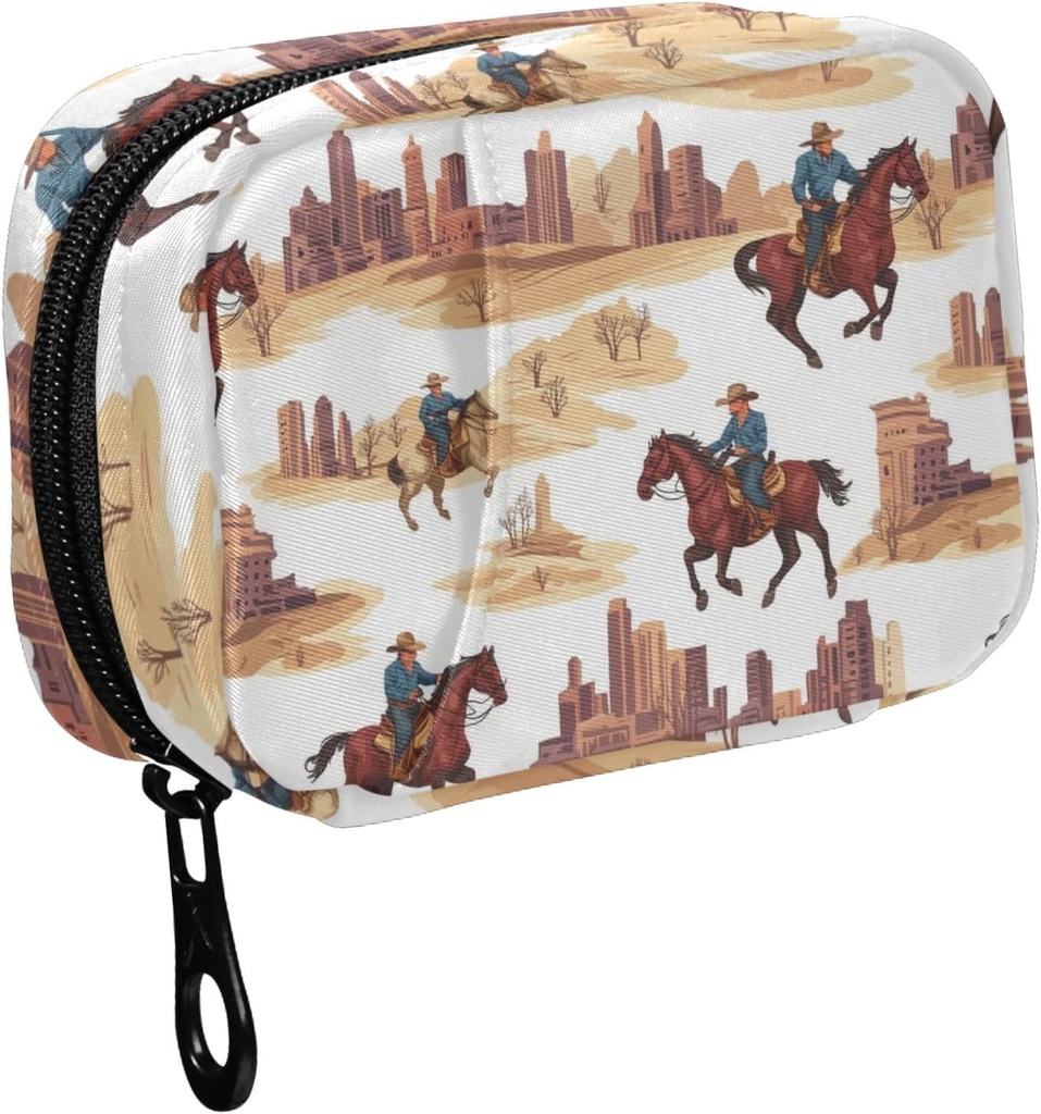Fustylead Western Cowboy Riding Zirgs un ēkas Pill Organizators Purse, iknedēļas Portable Pill Box ar zipper uzglabāšanai Vitamīnus Zivju eļļas Zāles piedevas