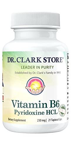 Dr. Clark vitamīns B6 papildinājums – 230mg, 21 Tapioka kapsulas, atbalsta enerģijas Metabolisma un nervu sistēmas veselības