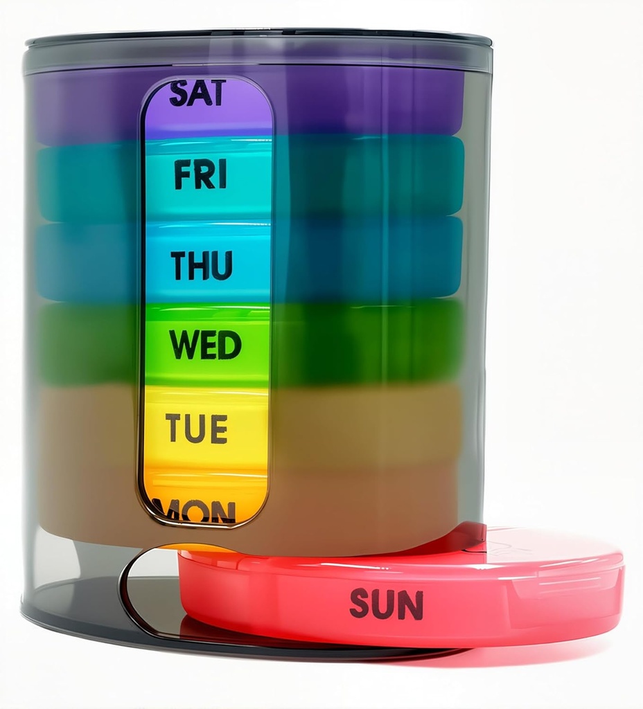 Nedēļas tabletes organizētājs (divreiz dienā), Pārnēsājams 7 Day Pill Box iepakojums ar Stackable AM/PM Iedalījumi tabletes, vitamīns, zivju eļļa, papildinājumi, Rainbow (Rainbow)