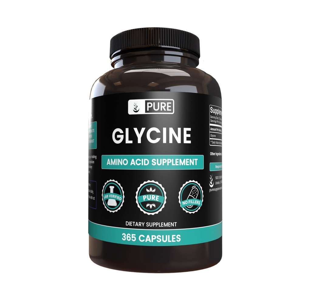 Pure Original Sastāvdaļas Glicīns (365 kapsulas) Nē Magnija vai rīsu filtrācijas, Vienmēr Pure, Lab Verified