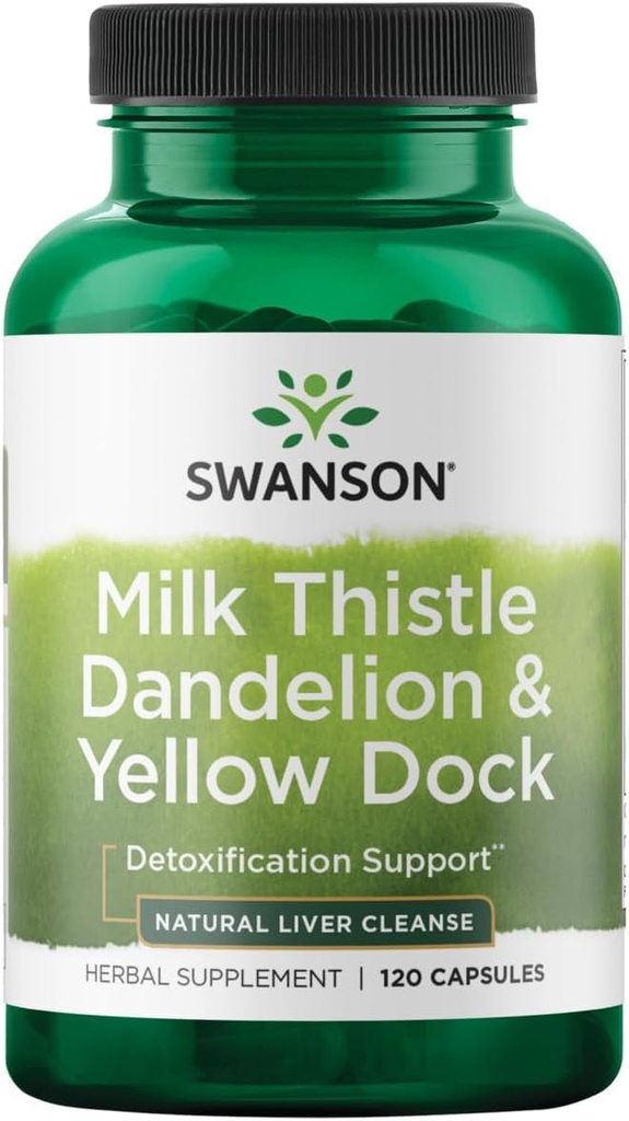 Swanson Milk Thattle, Dandelion & Yellow Dock - ārstniecības augu aknu atbalsta papildinājums - Dabas papildinājums, kas palīdz uzturēt vispārējo veselību un labklājību - (120 kapsulas) 1 iepakojums