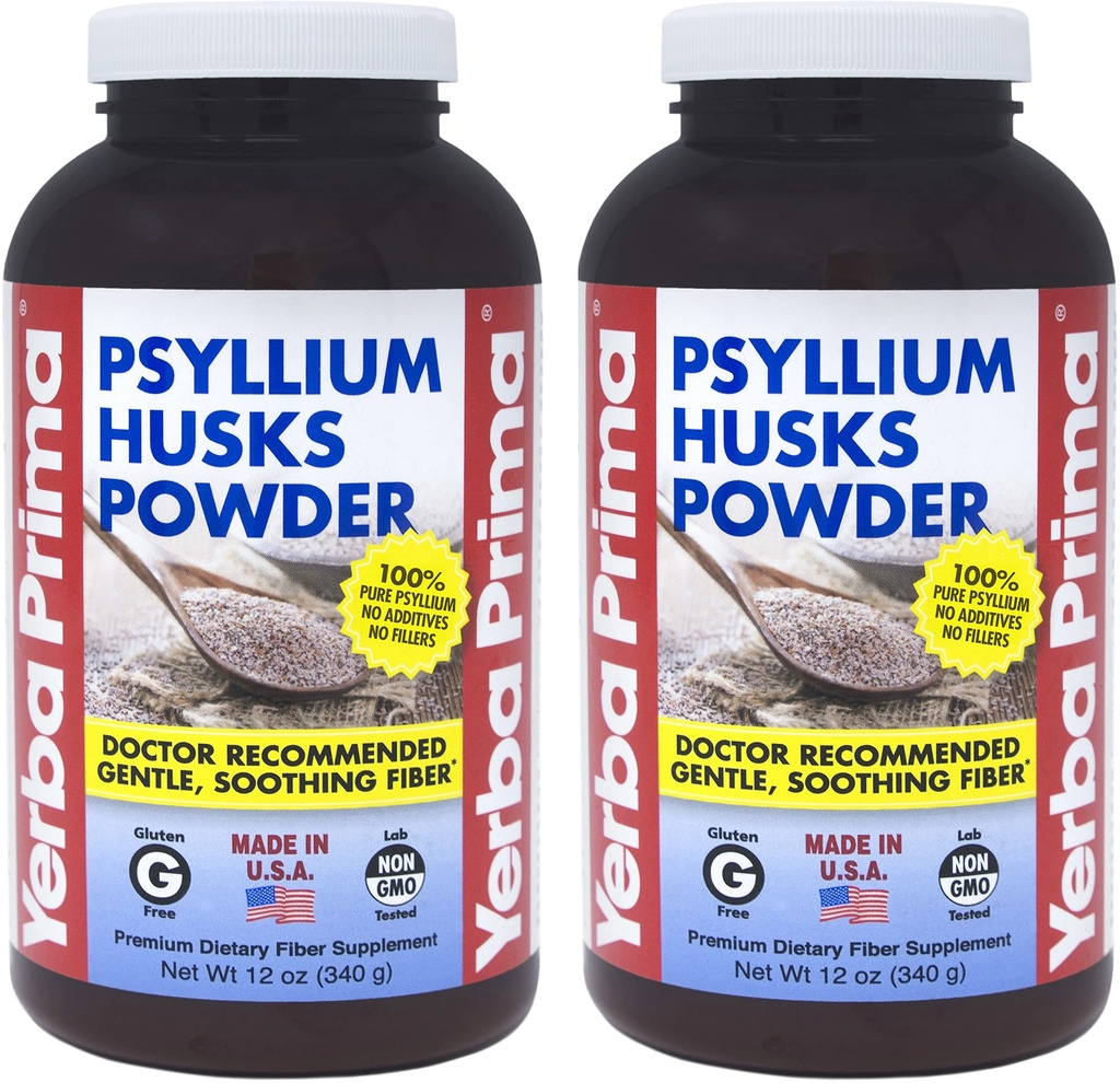 Yerba Prima Psyllium Husk Powder 12 oz (iepakojums no 2) - Dabīgs Fiber papildinājums
