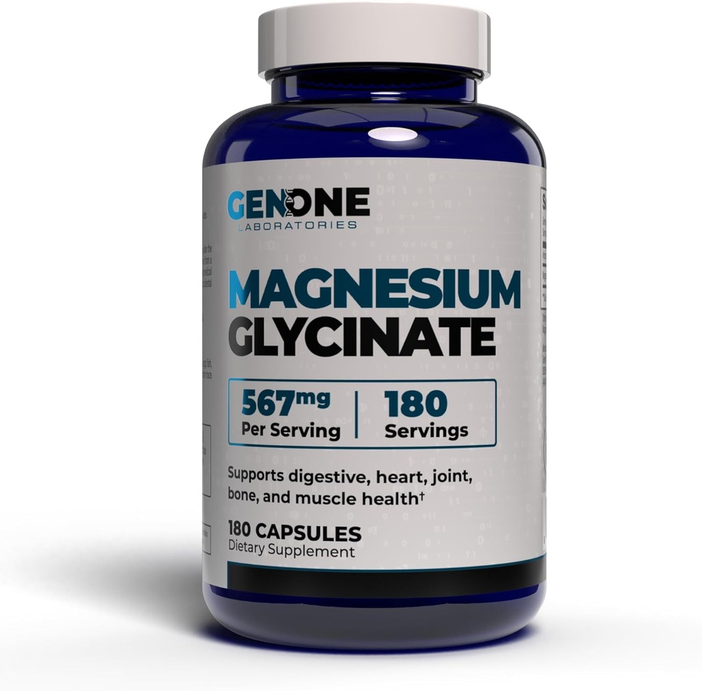 GenOne magnija Glicināta kapsulas - Uzlabota Absorbcija kaulu un garīgo atbalstu - Maiga uz kuņģa 567mg uz apkalpo - 180 Skaits