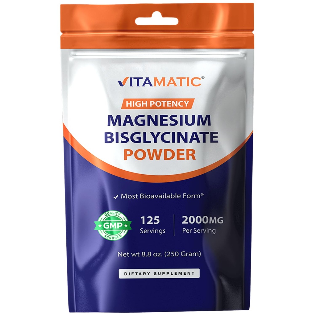 Vitamatiskais magnijs (no bisglicināta un oksīda) - Atbalsta muskuļu, locītavu un sirds veselība 250 Grams - 125 Kalpo