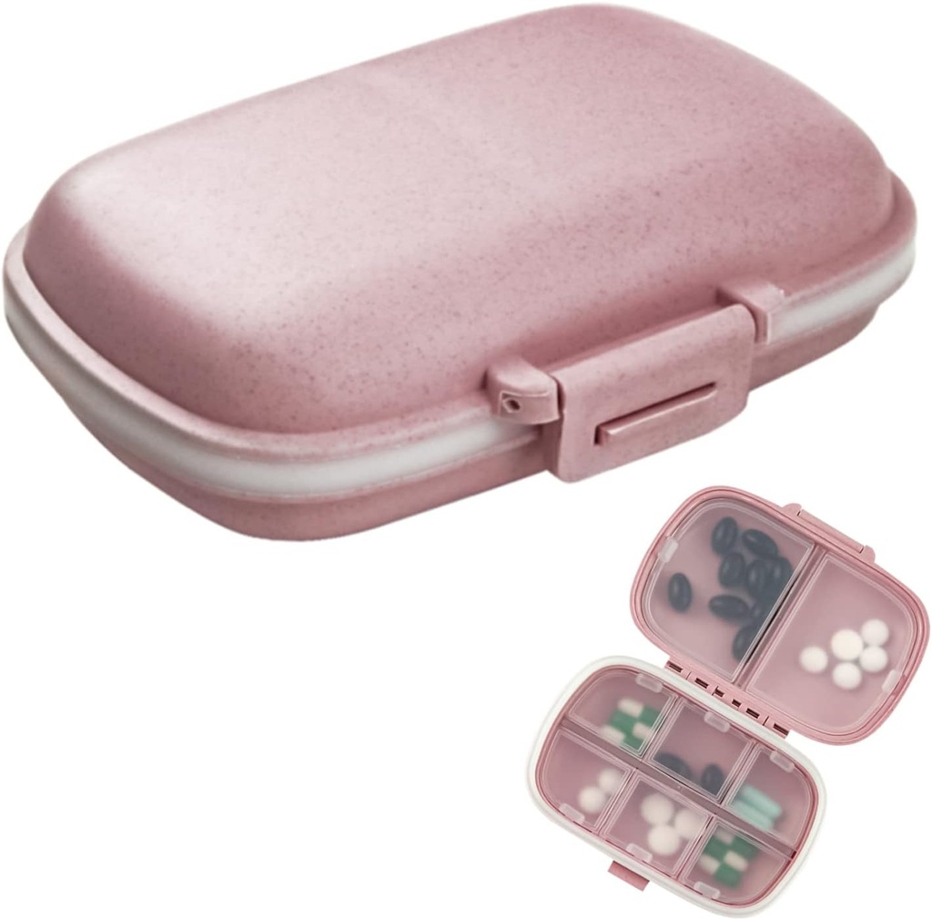 1Pack Travel Pill Organizators, 8 Iedalījumi Portatīvais Pill kaste, Small Pill kaste kabatai Purse Portatīvā medicīna Vitamīnu konteineru rozā