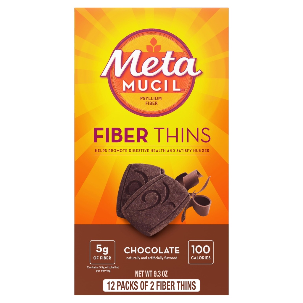 Metamucil Fiber Thins, Psyllium Husk Fiber Papildinājums, Gremošanas Veselības Atbalsts un Satisfy Bads, Šokolādes Uzliesmo, 12 Kalpo