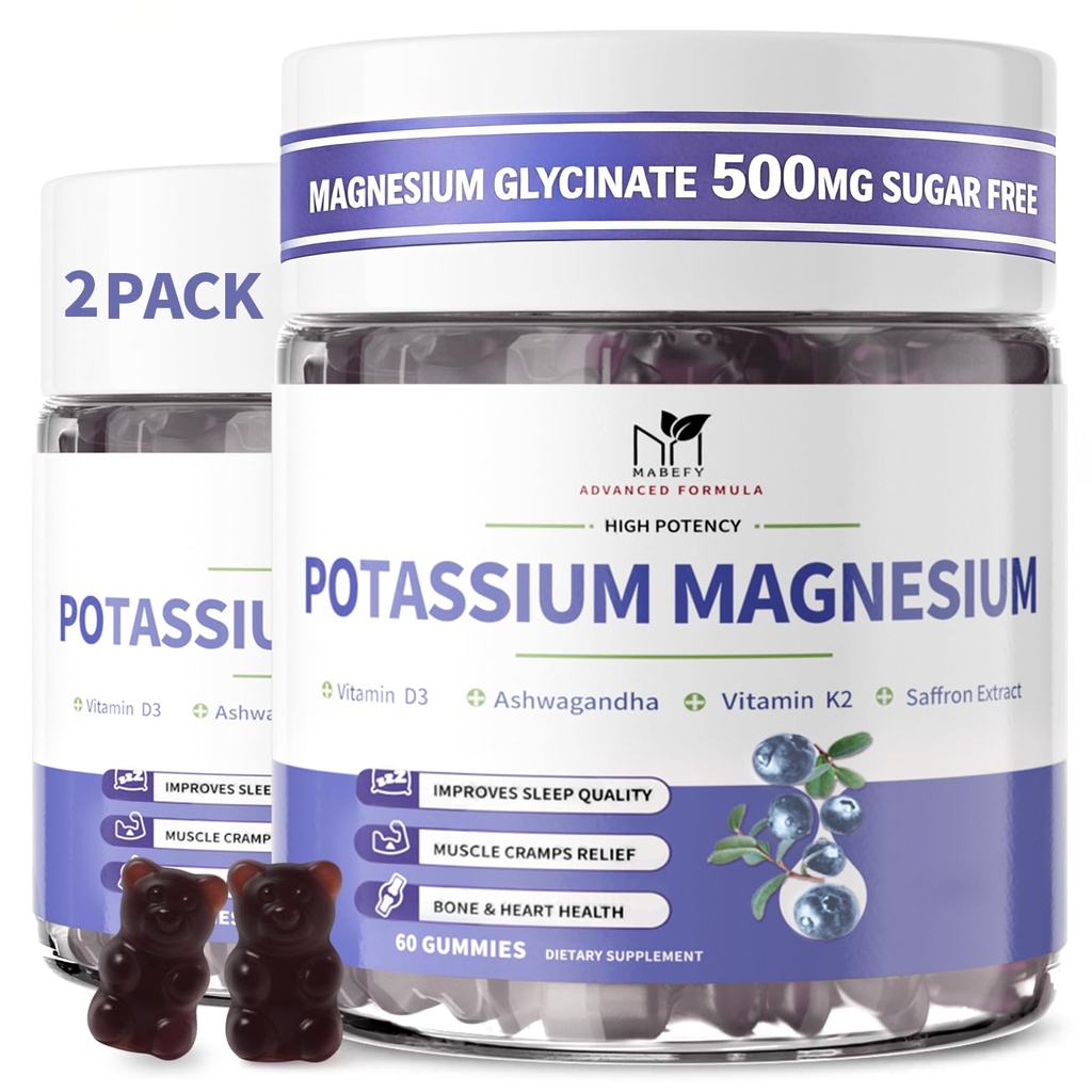 2 Iepakojums Kālija magnija Gumijas, bez cukura kālija Gumijas ar magnija Glicināt 500mg košļājamā magnija Kālija bagātinātāji ar kalcija, Cinka, vitamīnu kāju krampjiem un muskuļiem