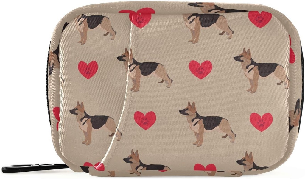 Pill Box Vācu aitu suns sirds 7 Day Pill Case Travel Pill Organizators Bag ar rāvējslēdzēju Portable Weekly Vitamīnu zāles papildinājums turētājs Pouch Bag