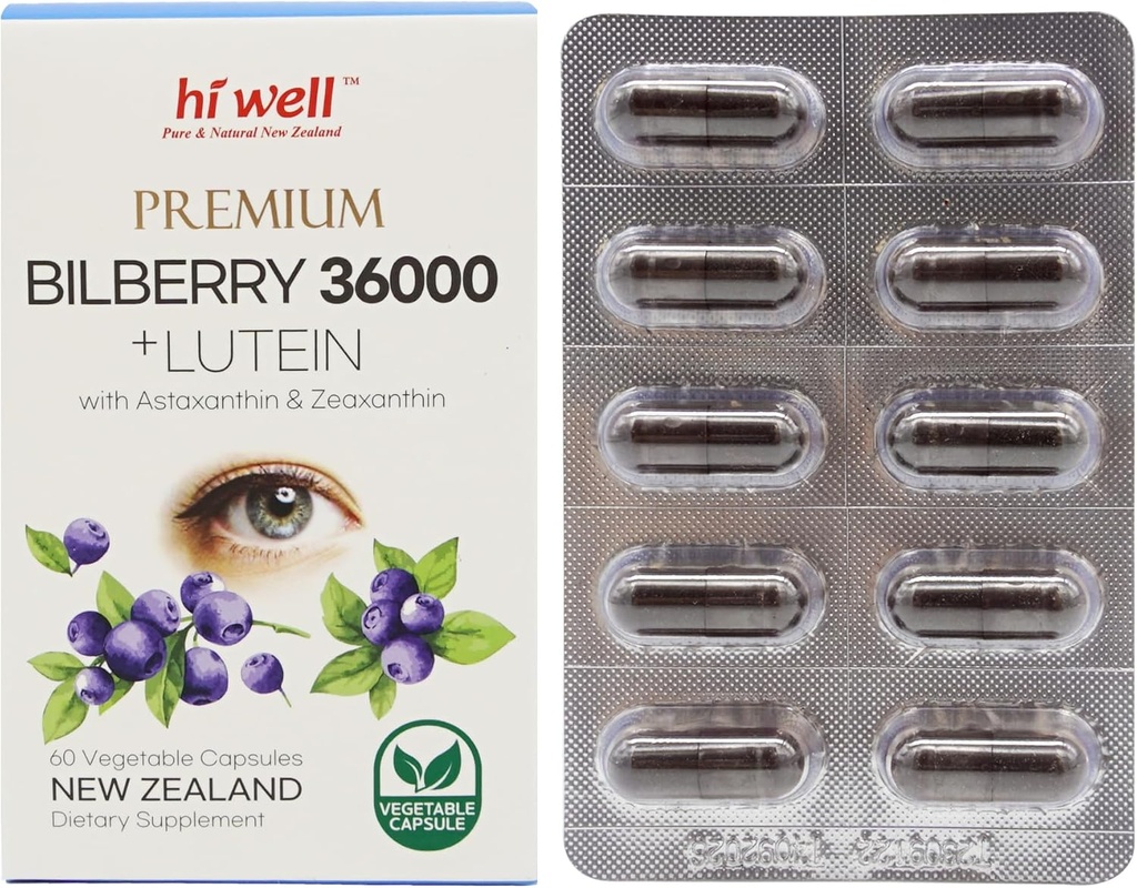Hi Well Premium Melleņu 36000 + luteīns 12mg 60Vegtāras kapsulas