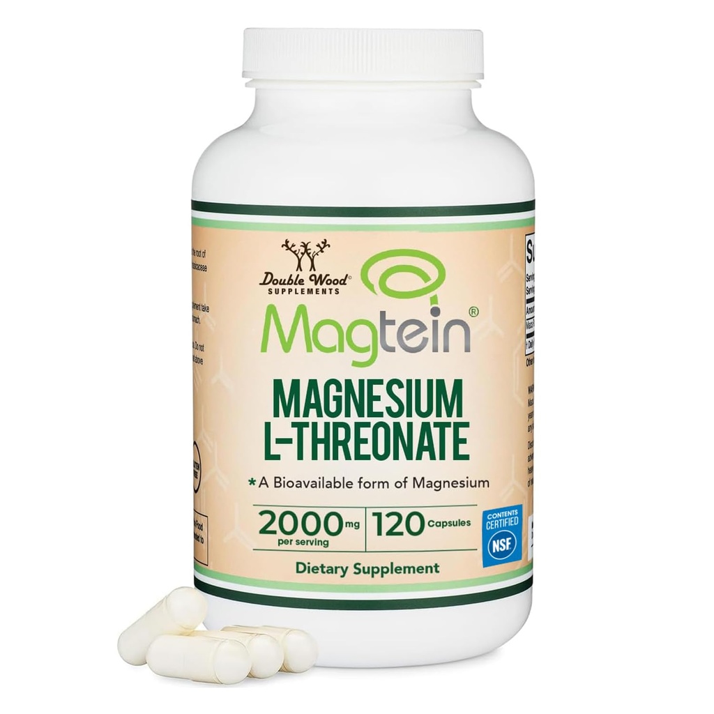 Magnija L treonāts, magteīns - NSF Sertificēts - Miega un kognitīvais atbalsts – Augsta Absorbcija – Lielākā daļa biopieejamākā forma magnija – 2000 mg – 120 kapsulas