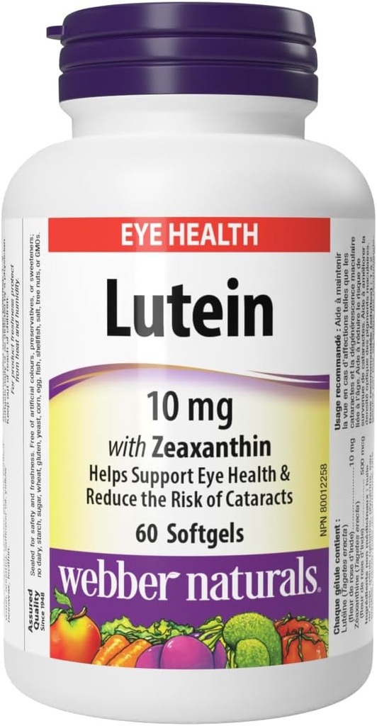 Webber Naturals Lutein ar Zeaxanthin Softgel, 10mg 60 grāfs