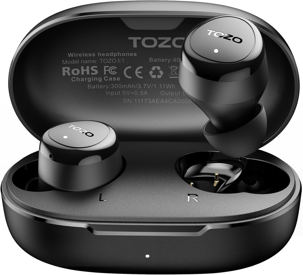TOZO bezvadu austiņas Build in Mic Clear Calls Ergonomisks gaismas svars Bluetooth 5.3 ausu austiņās Ūdensizturīgs Premium Stereo skaņas ausu Buds 30H Playtime with 32 EQs via APP