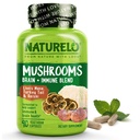 NATURELO Sēņu papildinājums Smadzenes un imūnā veselība Blend with Lion s Mane, Reishi, Turcija Aste 90 Vegan Friendly Capsules