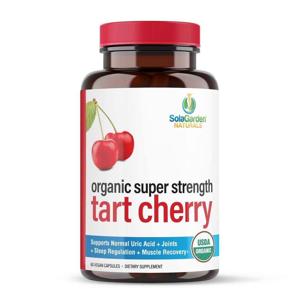 Super Strength CherryPURE Tart Cherry Papildinājums – 50:1 Koncentrāts Aug ASV - Ražots ar ne ĢMO Montmorency Ķirši – ar SolaGarden Naturals. Ne- ĢMO Veggie kapsulas.