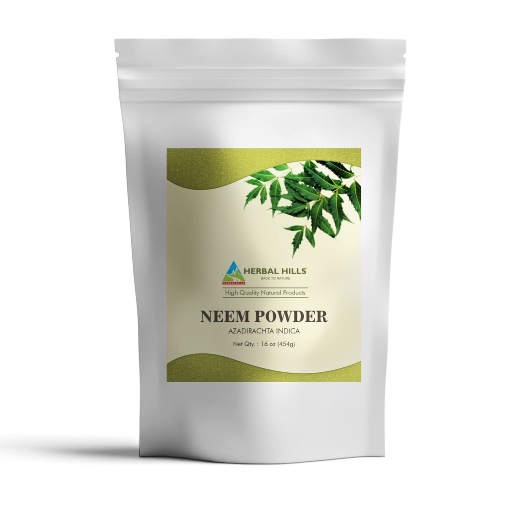 HERBAL HILLS Neem Pulveris Azadirachta Indica Pure Neem Leaf/Leaves Powder 16 Oz