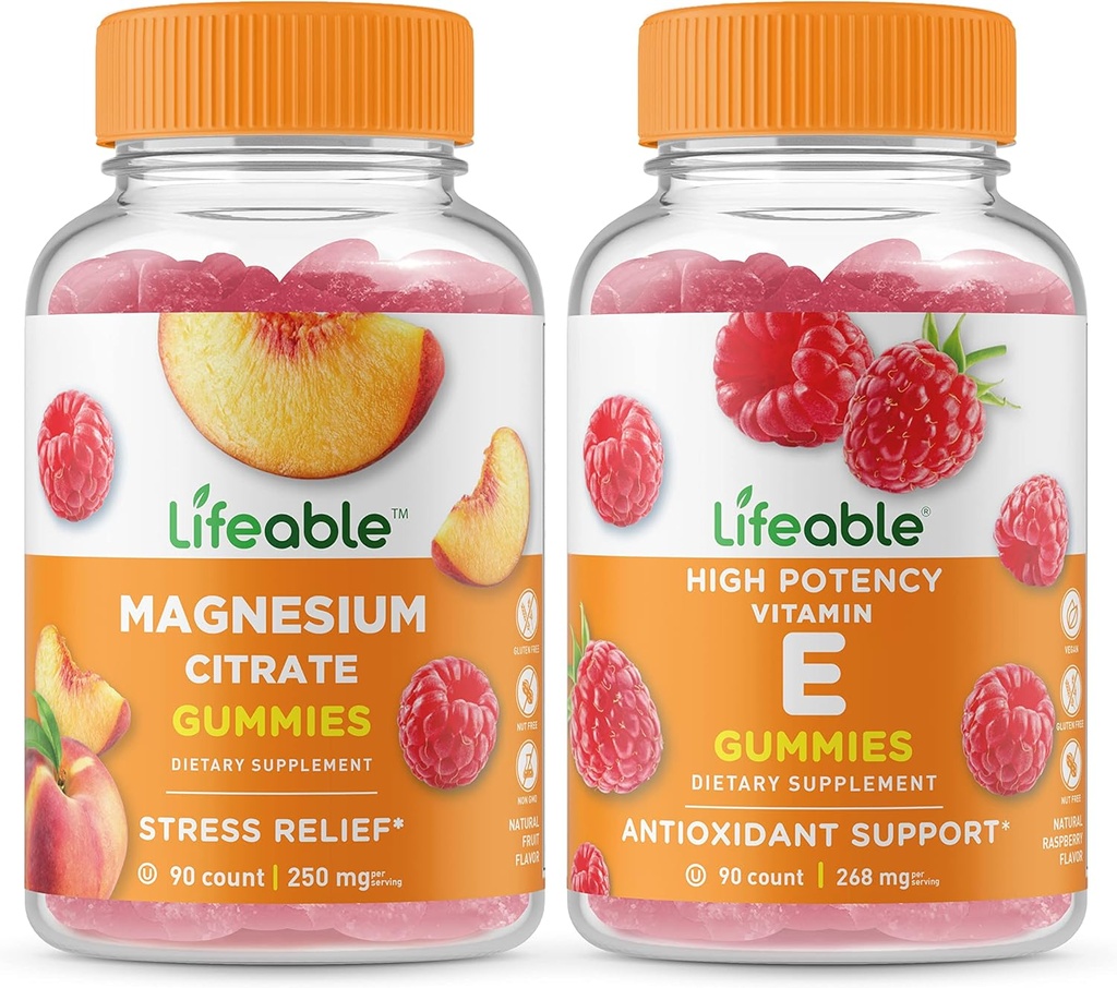 Dzīvotspējīgs magnijs 85mg + E vitamīns, Gumijas Bundle - Great Tasting, Vitamīnu papildinājums, bez lipekļa, bez ĢMO, košļājamā gumija