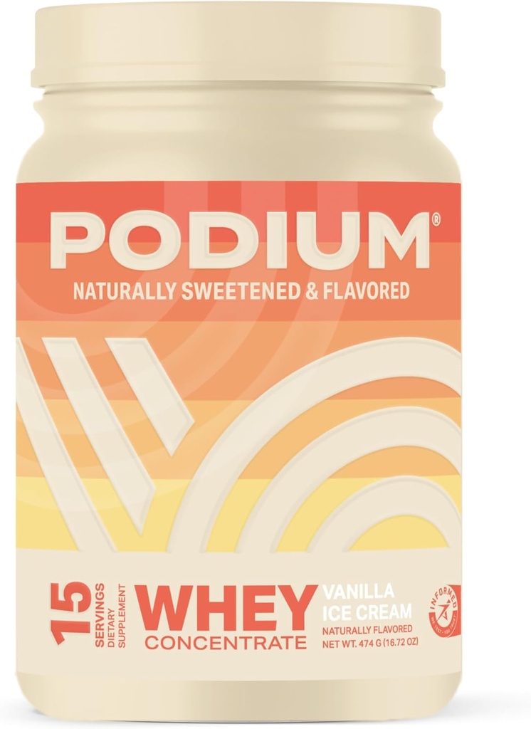 Podium Nutrition sūkalu proteīns Pulveris, Vanilla ledus krēms, 22g proteīns, kas kalpo ar gremošanas enzīmiem, sūkalu olbaltumvielu izolāts & Koncentrāts, bez lipekļa, zems ogļhidrāti, zems cukura un sojas bez, 15 Kalpo