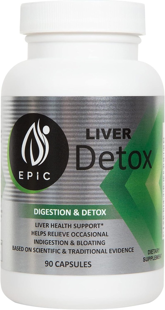 Maksimālais atbalsts ar Epic Black Label Aknu Detox Diētiskā papildinājums - 90 kapsulas, kas iepakotas ar dabas sastāvdaļas, piemēram, artišoka ekstrakts, piena dadzis, kurkuma, dzelzs un kalcijs