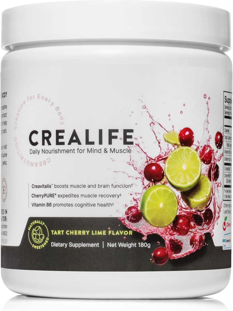 Vācu Micronized Creatine + ASV Tart Cherry + vitamīns B6 - Pre un post Workout Papildinājums sievietēm un vīriešiem, Tart Cherry Laima Flavor, bez kofeīna Barošana ar ķermeni un smadzenēm