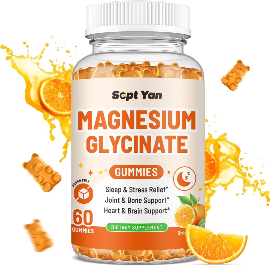 Magnija gumijas pieaugušajiem - magnija glicināts Papildinājums ar vitamīnu B6, L- teanīnu, D vitamīnu, CoQ10 - magnija komleksi Gumijas pārslām, kauliem un muskuļiem, bez cukura oranžais Flavors 60 sn