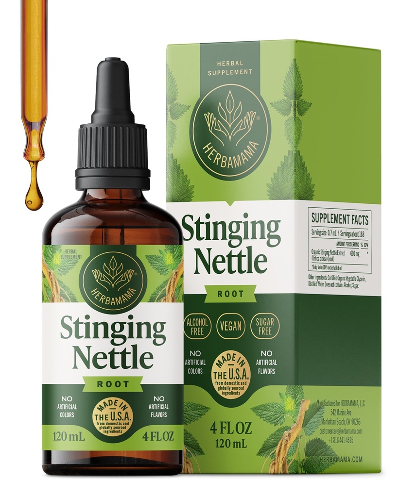 HERBAMAMA stīga Nattle Tincture - Vegan Urīnceļu Tract Support with Stinging Nattle Root Extract - Ne-GMO, Alkohols un bezcukura Urtica Dioica Papildinājums - 84 dienu piegādes