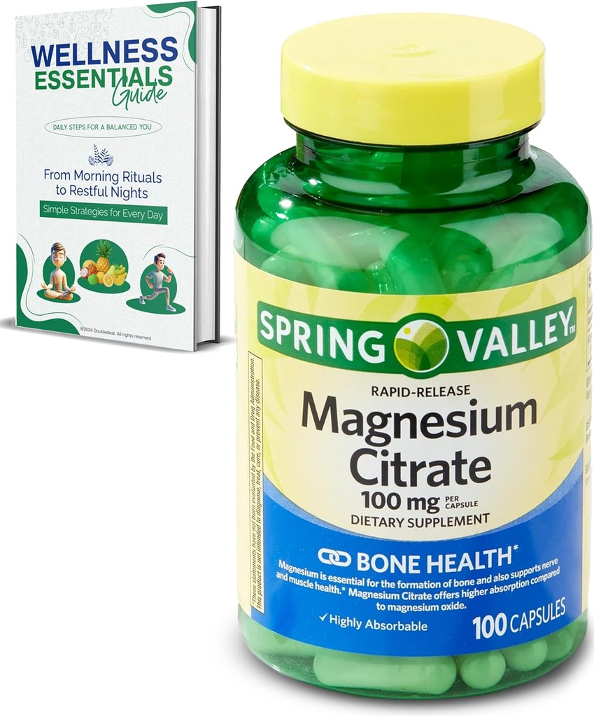 Magnija citrāts 100mg                  , Citrato de Magnesio, 100 kapsulas  , Augsta Absorbējama , Ātra Release kaulu, nervu, muskuļu veselības , papildinājums miega, sirds, magnija bagātinātājiem