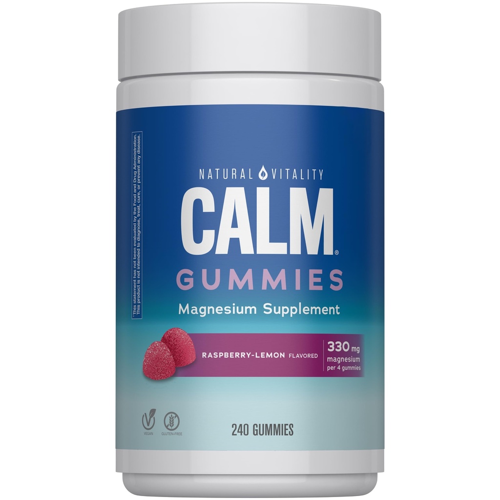 Dabas Vitality Calm, magnija citrāts papildinājums, Stress Relief Gumies, atbalsta veselīgu reakciju uz stresu, lipekļa bezmaksas, vegana, aveņu citrona uzliesmojums, 240 Gumijas