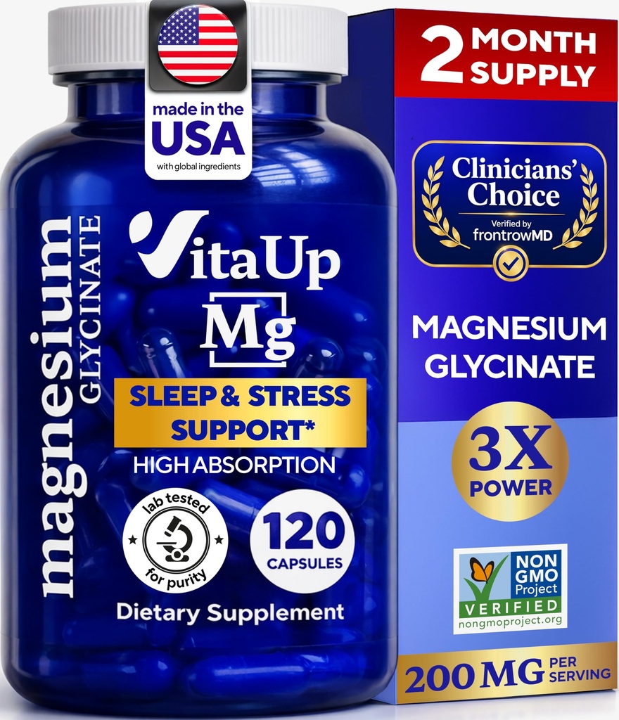 Magnija glicināts 200mg - ASV magnija papildinājums miegam, sirdij, kauliem, metabolismam - augsta absorbcija Magnija bisglicināta kapsulas - 120 Vegan Helētas kapsulas