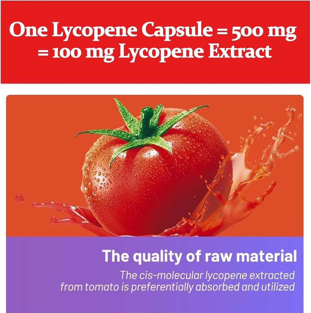 Lykopene Capsules - Dabīgs tomātu ekstrakts 100mg Organic Complex Formula papildinājums - bez lipekļa, ne- GMO, 100 Softgels