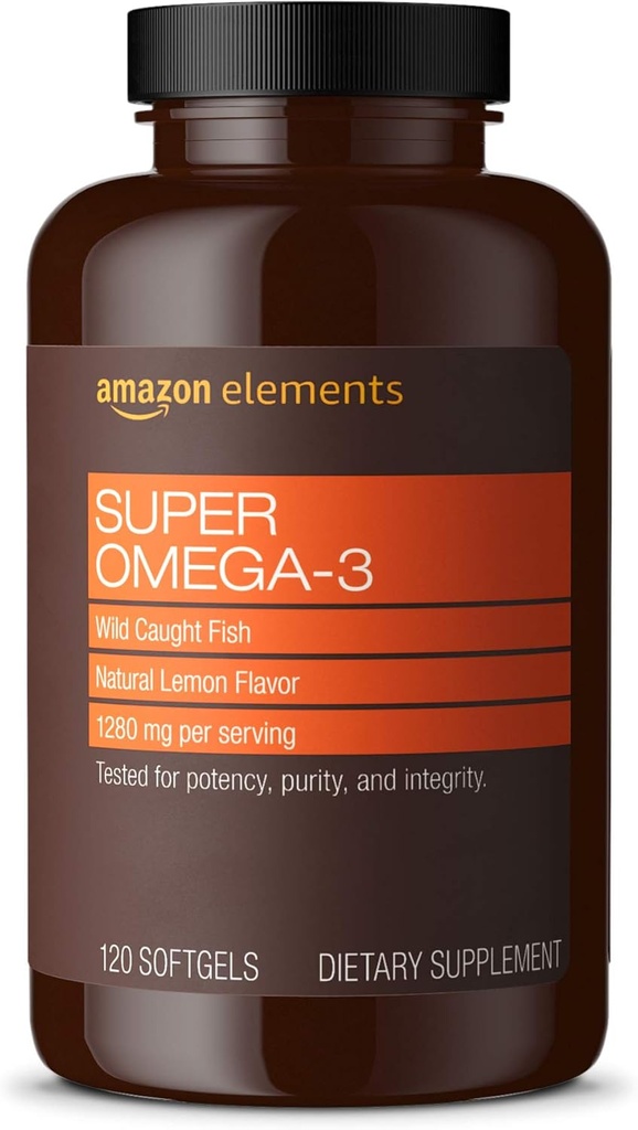 Elementi Super Omega-3, EPA & DHA Omega-3 taukskābes (1280 mg uz vienu Kalpotāju, 2 softgeli), Dabīgais citronu uzlējums, 120 Skaits (Iepakojums var atšķirties)