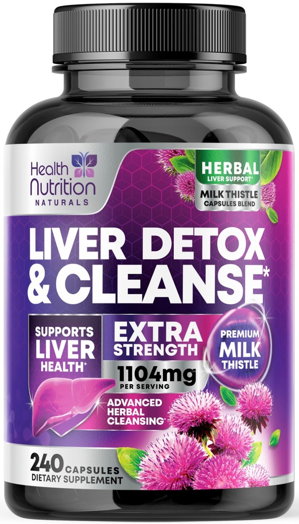 Maiga aknu tīrīt Detox & Remonts Formula - Advanced Aknu atbalsta papildinājums ar Silymarin Milk Thistle, Dandelion Root, Artišoka ekstrakts, Turmeric, Holīna, & Bišu root - 240 Veggie kapsulas