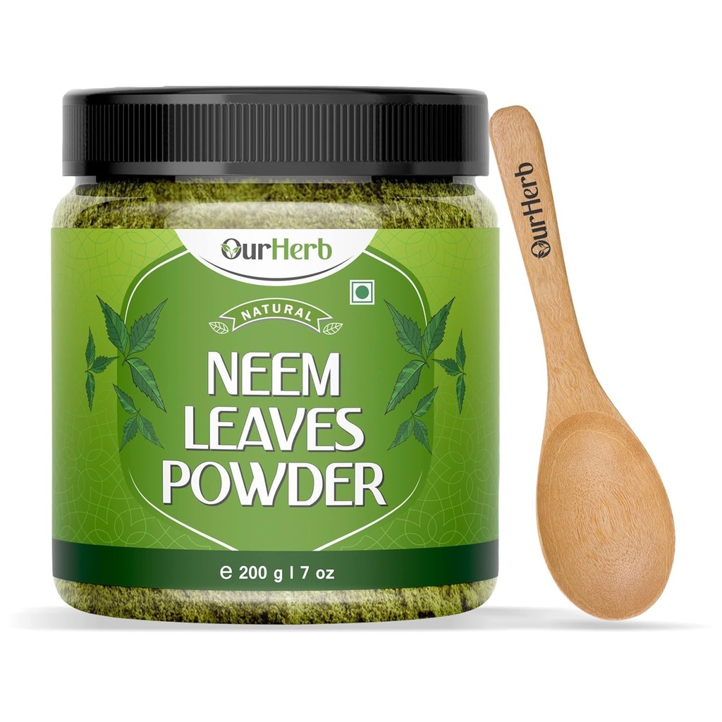 Pure Neem atstāj pulveris Dabisks šķīdums Pimple-free Clear ādas un zīdaini mati, Ideāli piemērots sejas iepakojumiem, matu kopšanai, un pigmentācijas atbalsts ar koka spoon – 200g 7.04 Oz