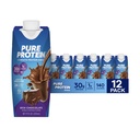 Pure Protein Chocolate Protein Shake, 30g Complete Protein, gatavs dzeršanai un Keto-Draudzīgi, vitamīni A, C, D un E plus cinks, lai atbalstītu imūno veselību, 11oz pudeles, 12 iepakojums