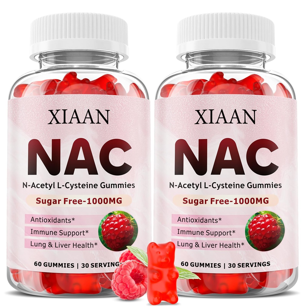 NAC Gummijas bērniem un pieaugušajiem, N Acetil Cysteine 1000mg NAC Papildinājums antioksidantiem un Imūnsupport, Plaušas un aknu veselība, Aveņu Flavor 120 Skaits