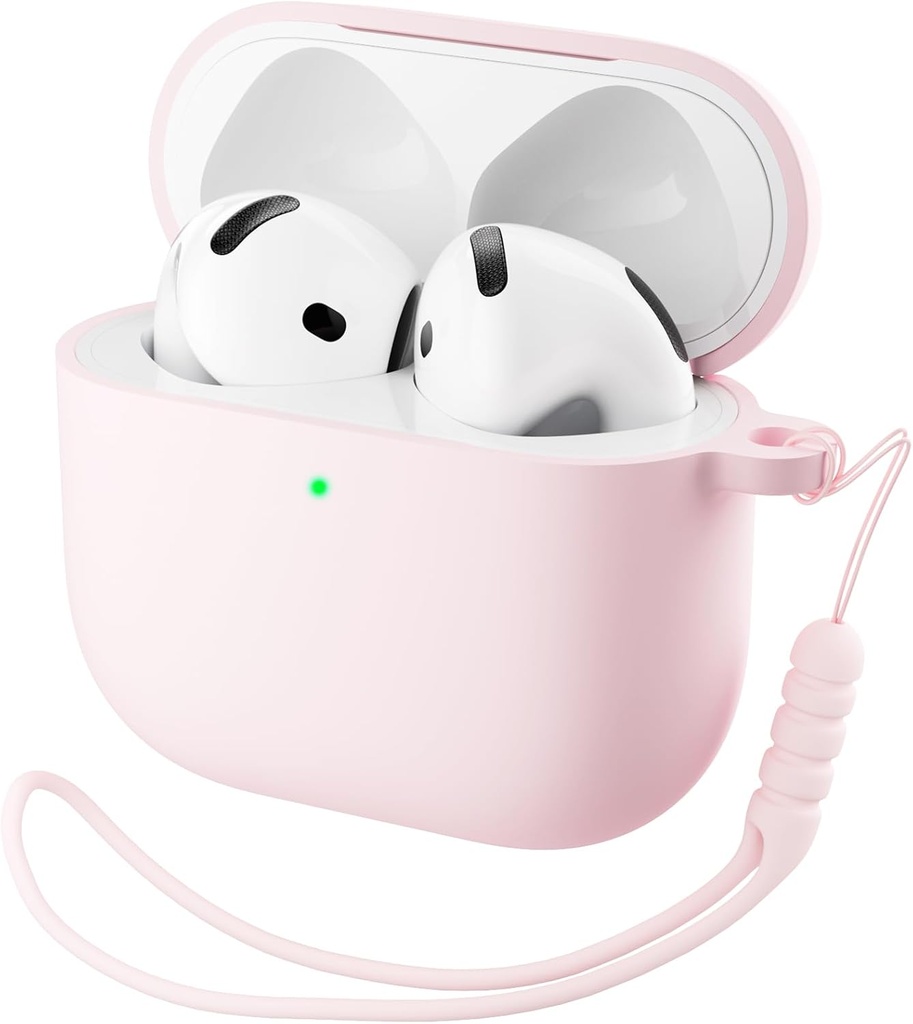 ORNARTO AirPods 4 korpuss, Soft Silicone Full Protection Cover ar LED Redzams, saderīgs ar AirPods 4. paaudze 2024 - Krīts Pink