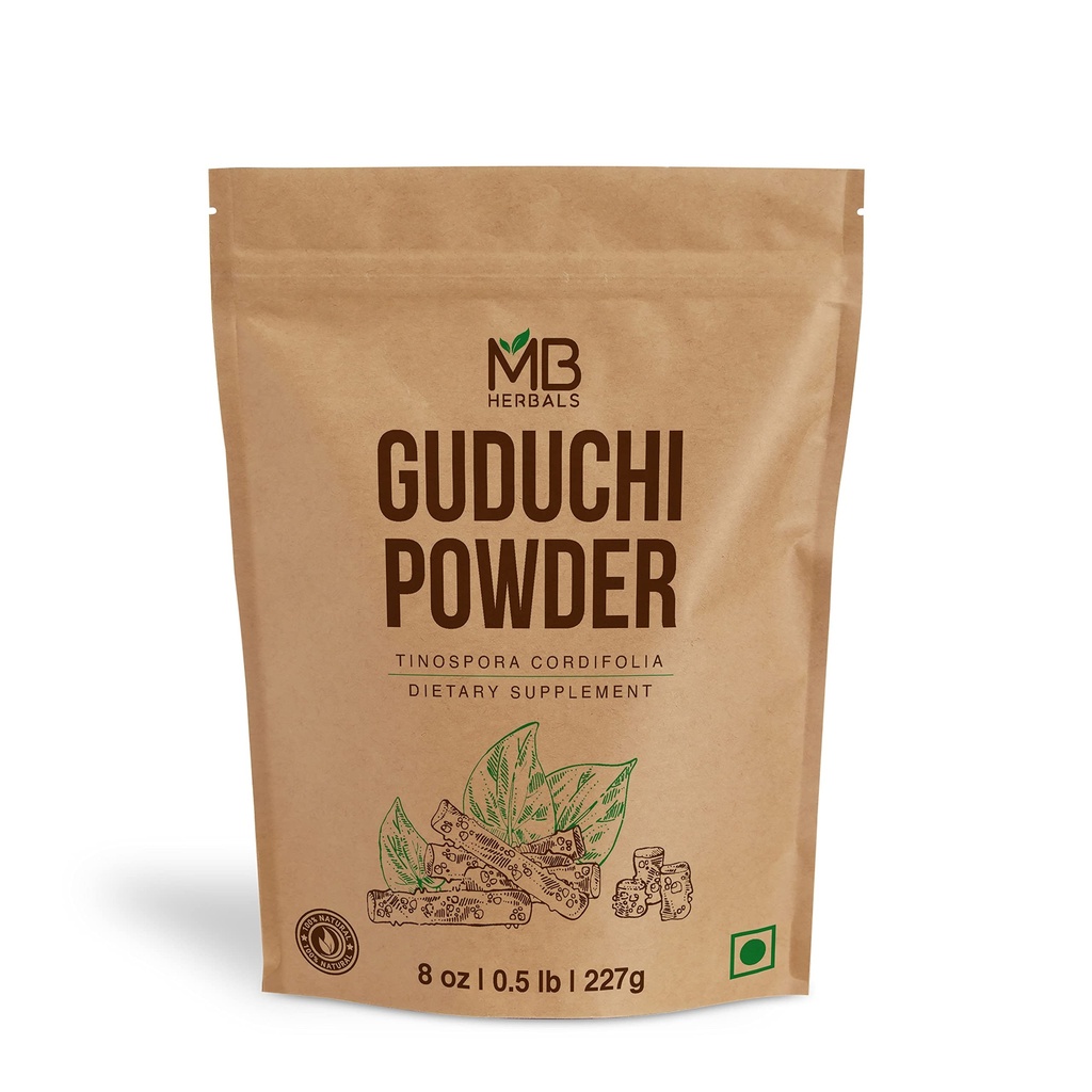 MB Herbals Guduchi Powder 8 oz / 0.5 LB (227 Gram) ; Wildcrafted Guduchi Powder ; Neem-Giloy ; Pārstrādāts no Tinospora cordifolia augu segas