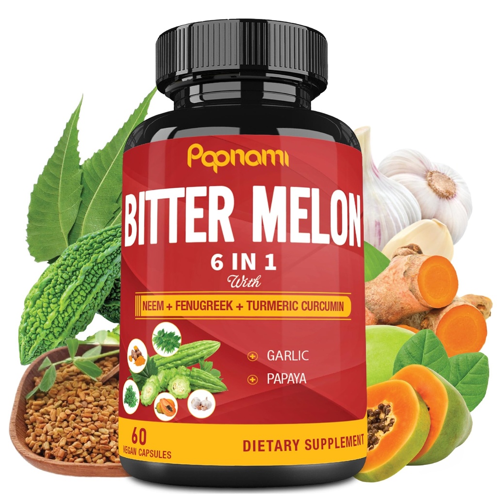 Organic Bitter Melon Extract Kapsulas - 60 tabletes 2 mēneši - Kombinēts miza, grieķu siers, kurkumīns, ķiploki un papaija