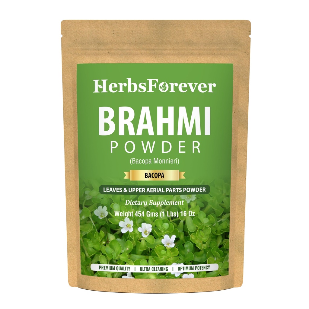 Ārstniecības augiForever Brahmi pulveris I 100% Pure Bacopa Monnieri I Dabīgs augu papildinājums – ne-GMO, Vegan, bez lipekļa es atbalstu labsajūtu – Premium kvalitāte 454 GMS